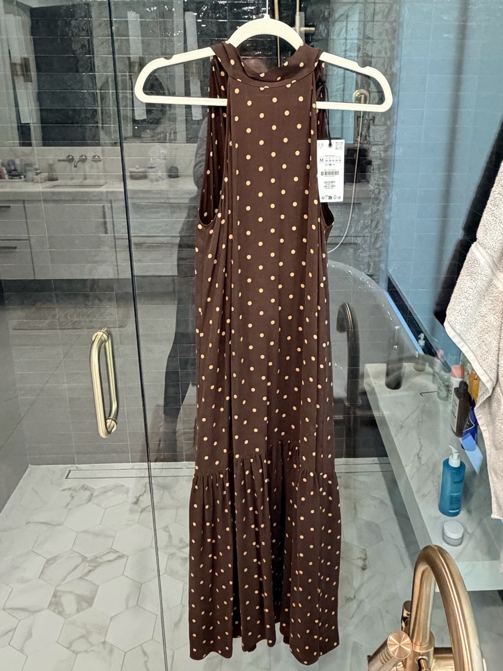 Zara Brown Maxi Skirt with Cream Polka Dots